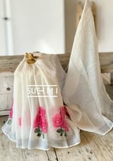 Floral printed handloom lenin saree