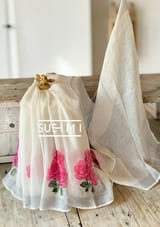 Floral printed handloom lenin saree