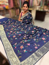 Midnight Blue Mashru Banaras with petite Point embroidery SS5005