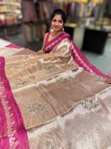 Dark Pink Banarasi Brocade Tissue with embroidery SS50224