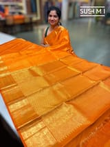 Fanta Orange Vaira Oosi stripes Vintage kanjeevaram Saree