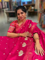 Dark Pink Pure Handloom Raw Silks Saree SS50494