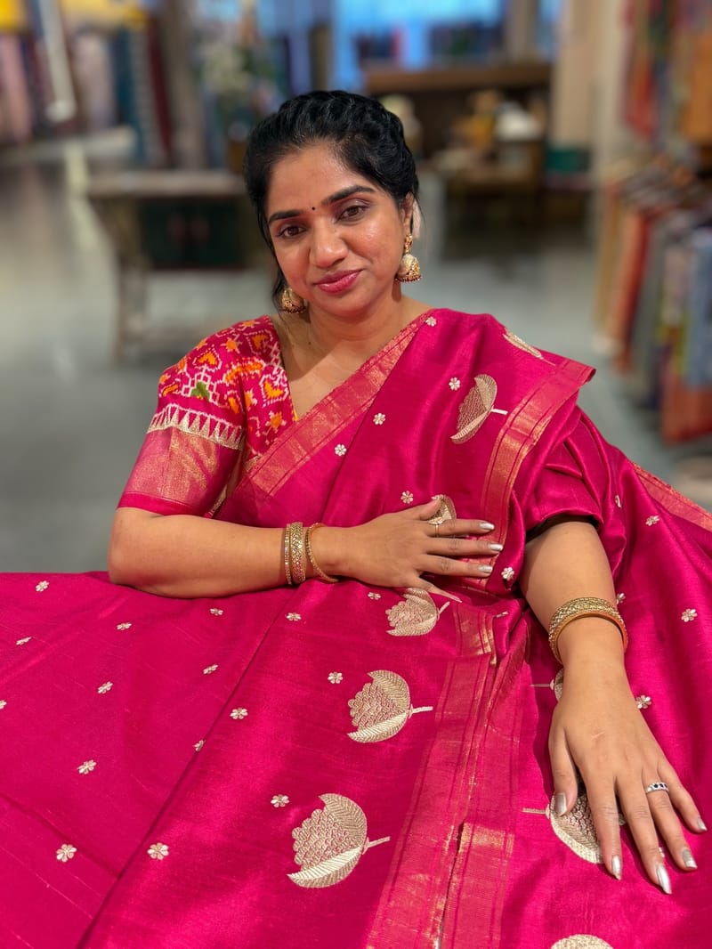 Dark Pink Pure Handloom Raw Silks Saree SS50494
