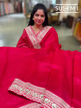 Dark Pink pure Organza with sabhya borders : S62F147