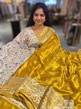 Mustard Pure Mashru Satin Saree with embroidery SS5018