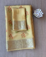 Besan Yellow Printed Chanderi Silk Saree with zari border SS50366