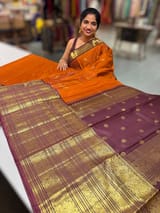Rust Orange and Winish Brown Vintage Kanchipuram heavy Skirt border Saree SS50176