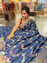 Midnight Blue Mashru Silk Saree with allover weaving and Sahbysachi borders and Blouse SS50575