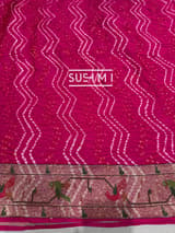 Fuschia Pink bandhej saree with embroidery : S62F205