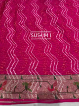 Fuschia Pink bandhej saree with embroidery : S62F205