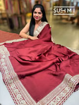 Burgundy Satin Saree with sabyasachi borders : D62F051