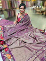 Wine Mysore silk with embroidered border S62F062