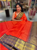 Orange & Dark Brown Combo Vaira Oosi Stripes Vintage Kanjeevaram Saree SS50165