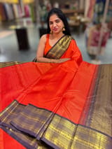 Orange & Dark Brown Combo Vaira Oosi Stripes Vintage Kanjeevaram Saree SS50165