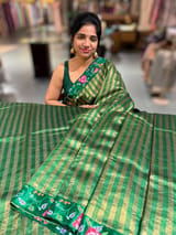 Emerald Green Banarasi Tissue stripes Saree with petite point embroidery SS50213