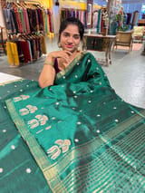 Bottle Green Handloom Raw Silk Saree SS50493