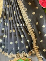 Black Banarasi Silk Saree with Handwork D62F002