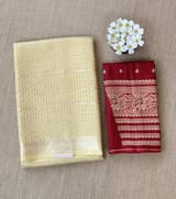 Pastel Yellow Banarasi kora Saree