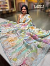 Printed Organza Tissue stripes saree with embroidery