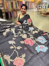 Black Designer Organza with Tissue applique work : S62F094