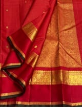 Orangish Red Vaira Oosi Checks Vintage Kanjeevaram Saree