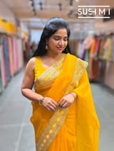 Marygold Yellow pure Organza with sabhya borders : S62F144
