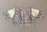 Majenta Ikkath patola saree with madhubani hand painting