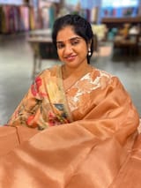 Peach Organza Saree with Stunning Leaf Embroidered Border SS50316