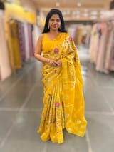 Mango Yellow Premium Handloom Designer Tissue saree with exquisite embroidery