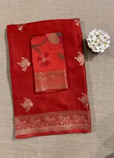 Red Mashru Silk Saree with Paithani inspired embroidered blouse SS50573
