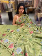 Sage Green Tissue georgette saree with embroidery