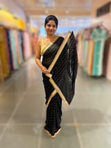 Black Georgette Saree with zigzag pattern badla sequnce : S62F080