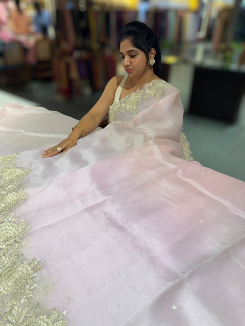 Ombre dyed Pure Organza Saree with parsi gara embroidery SS50278