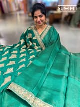 Emerald Green Organza Saree with sabhyasachi borders S62117
