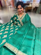 Emerald Green Organza Saree with sabhyasachi borders S62117