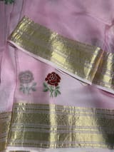 Lotus Pink Silk  Kota Saree with embroidery