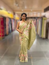 Pista Banarasi Brocade Saree with Pichwai Embroidered Skirt Border. SS5088