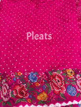 Fuschia Pink Pure Gajji Silk Rai bandhej Saree with petite point embroidery