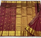 Burgundy Vaira Oosi Checks Vintage Kanjeevaram Saree in monotone look
