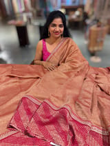 Pink Pure Handloom Crush Tissue Saree with Munga Silk skirt borders & Sabhya borders SS50396