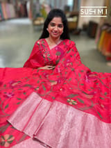 Red Pure Organza Saree with pythani embroidery : S62F163