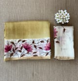 Pastel Yellow Tussar Kota Tissue Saree with Handpainted Muslin Border and Pallu SS50262