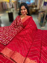 Red Dhupion Raw Silk Saree with Gharchola bandhini blouse