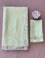 Sea Green Georgette saree with allover Chikankari