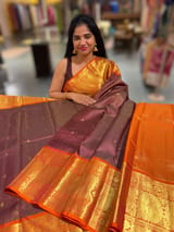 Coffee Brown & Rust Combo Vaira Oosi Checks Kanjeevaram  saree SS50604