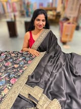 Black Pure Satin Saree with Sabhyasachi Borders SS50583