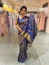 Blue Banarasi Tissue stripes Saree with petite point embroidery SS50215