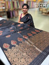 Black Banarasi Handloom Dupion Rawsilk Saree : S62F104