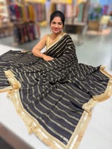 Black Georgette Saree with badla sequnce stripes : S62F076