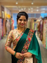 Chickoo and emerald Green Pure Satin Ombre Dyed Saree with Petite Point Embroidered Border and blouse.